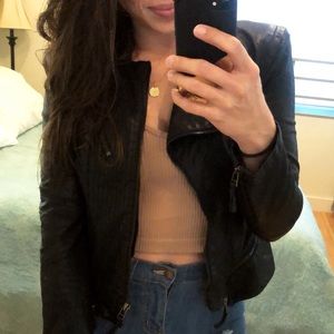 BlankNYC Faux Leather Fitted Moto Jacket